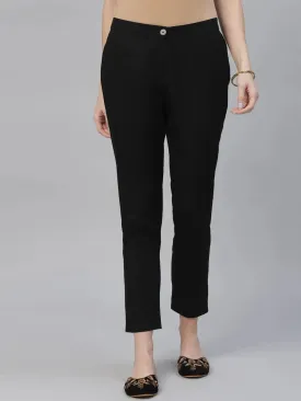 Black Solid Cotton Trousers