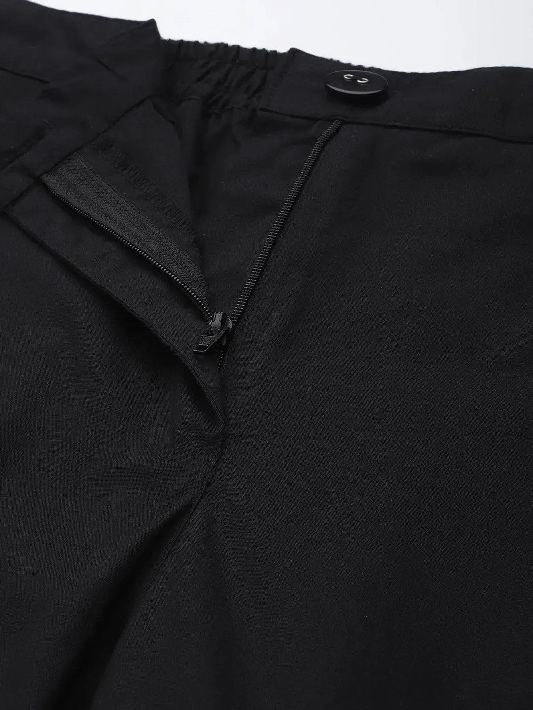 Black Solid Cotton Trousers