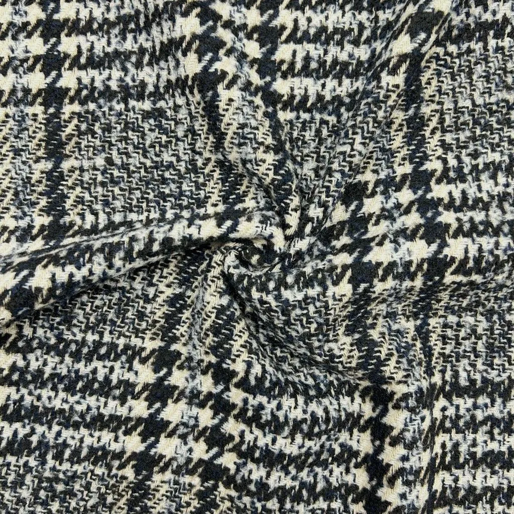 Black/Ivory Dogtooth Wool Blend Fabric