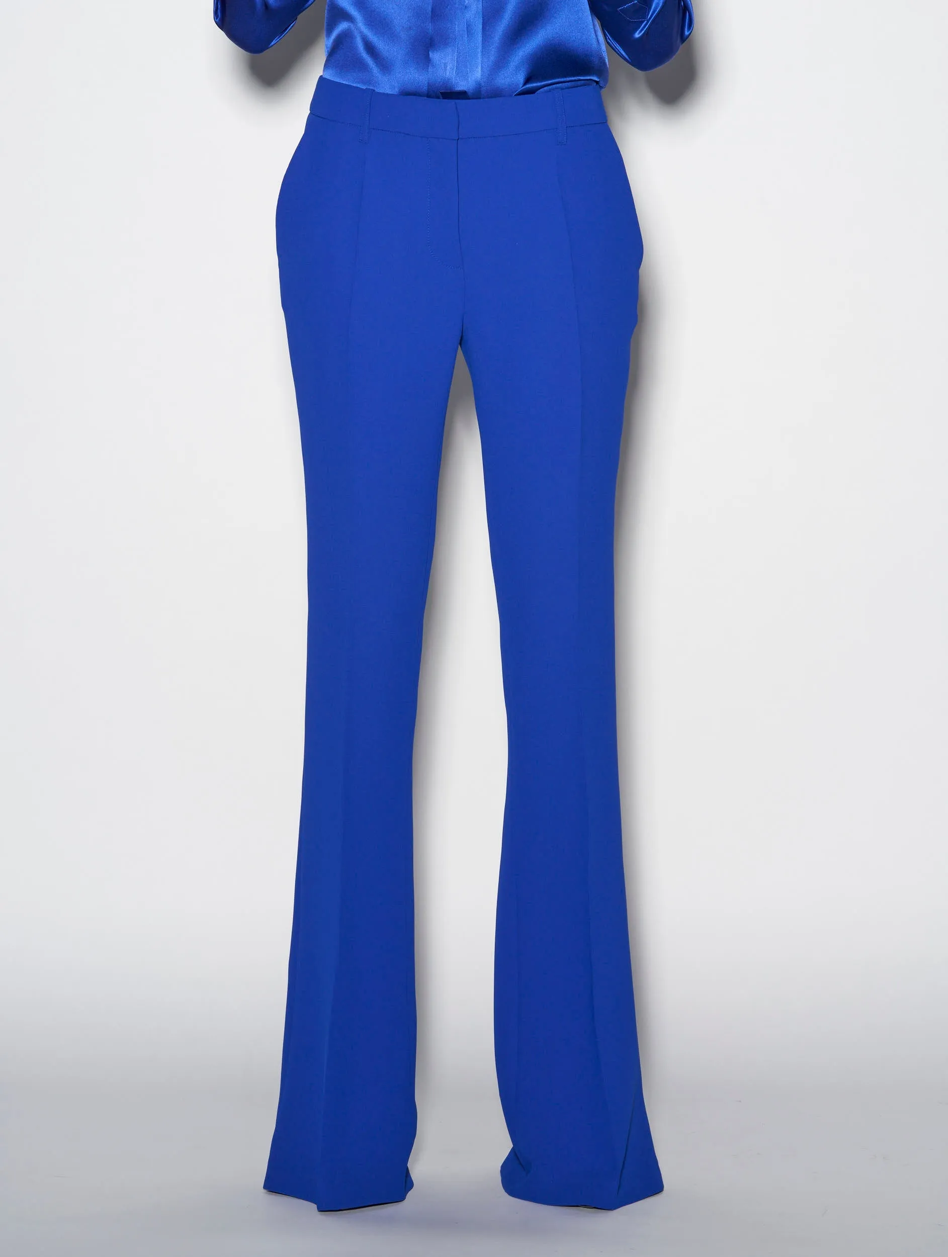 Blue crepe fabric flared suit trousers