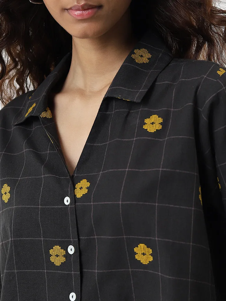 Bombay Paisley Black Floral Embroidered Cotton Shirt