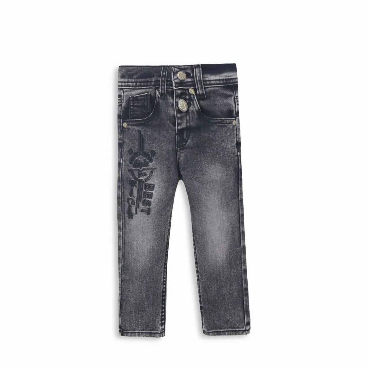 Boy Slim Fit Embroidered Gray Jeans