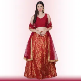 Brocade Lehenga for Wedding Guests - Maroon