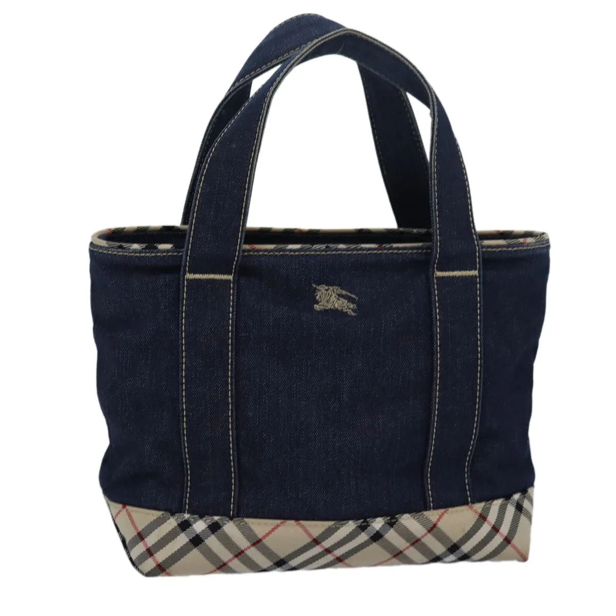 BURBERRY Denim Nova Check Blue Label Hand Bag Navy Beige  83301