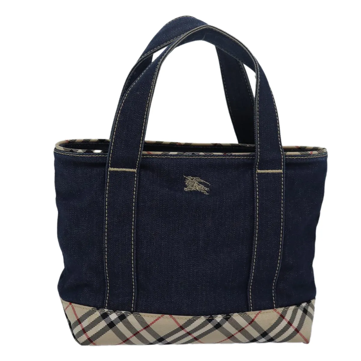 BURBERRY Denim Nova Check Blue Label Hand Bag Navy Beige  83301