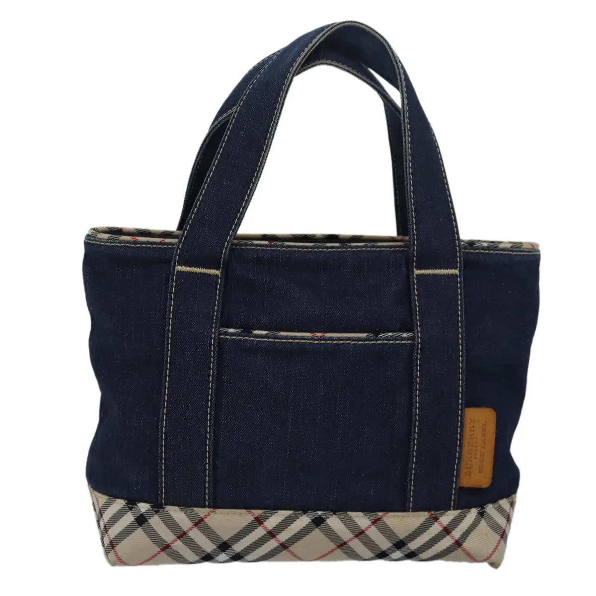 BURBERRY Denim Nova Check Blue Label Hand Bag Navy Beige  83301