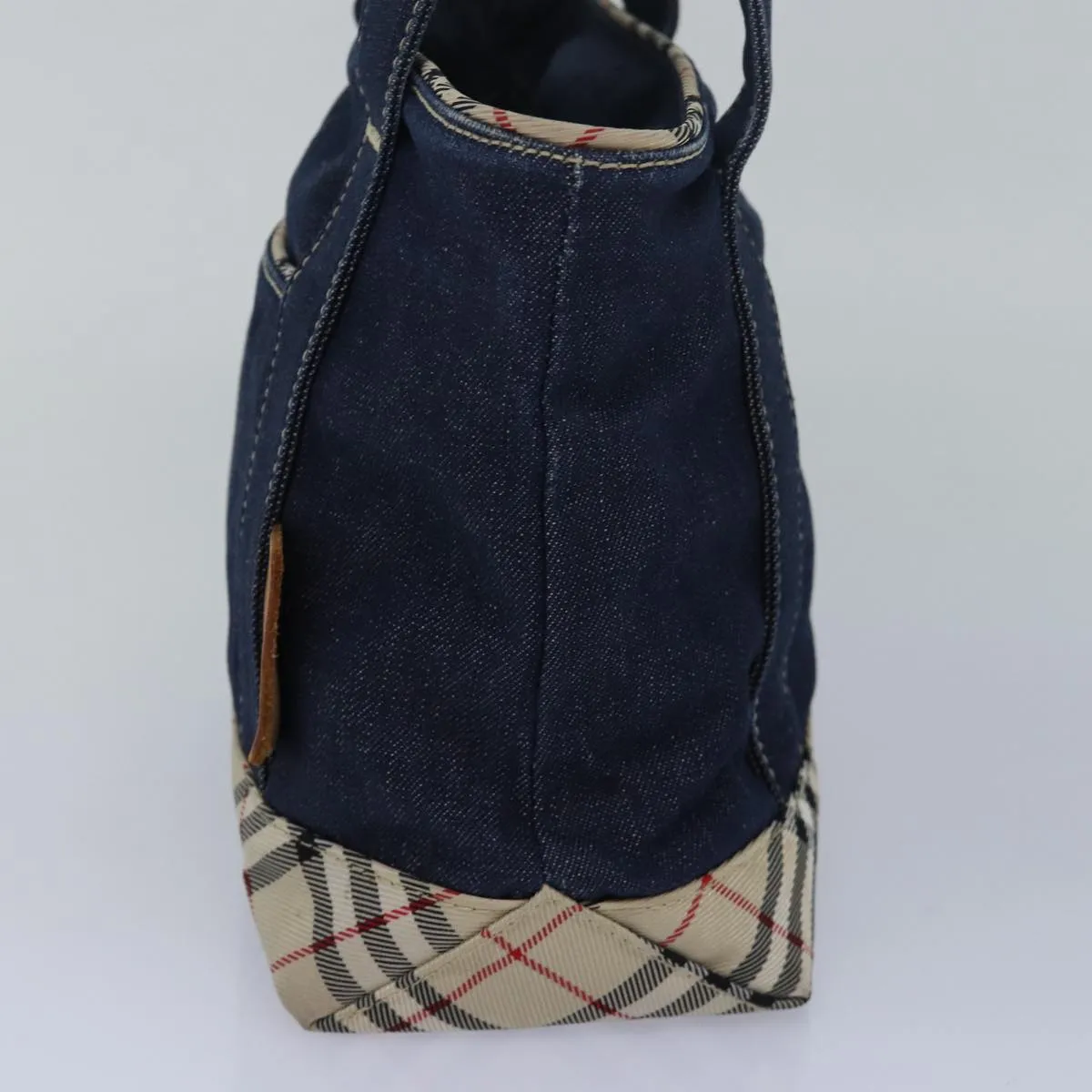 BURBERRY Denim Nova Check Blue Label Hand Bag Navy Beige  83301