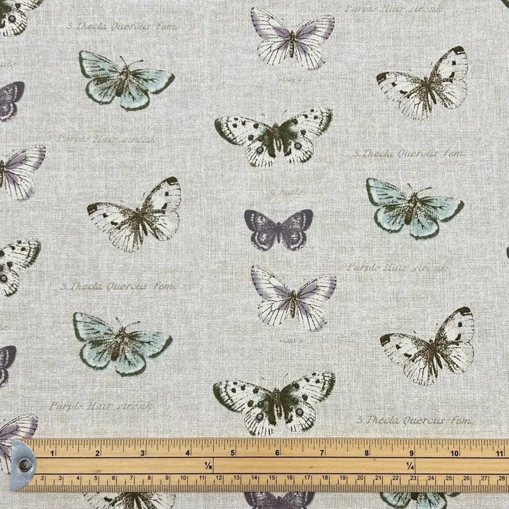 Butterflies on Mottled Cotton Canvas Fabric