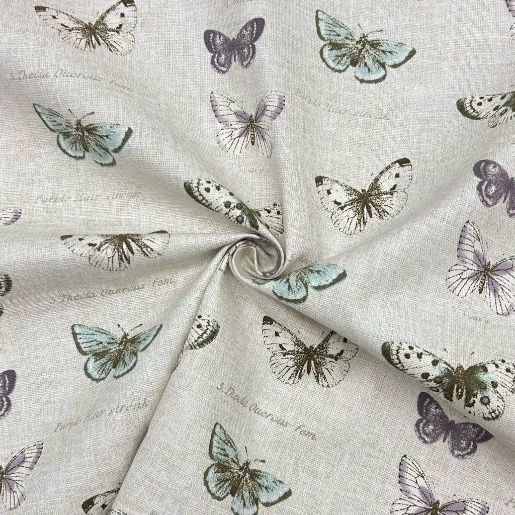 Butterflies on Mottled Cotton Canvas Fabric