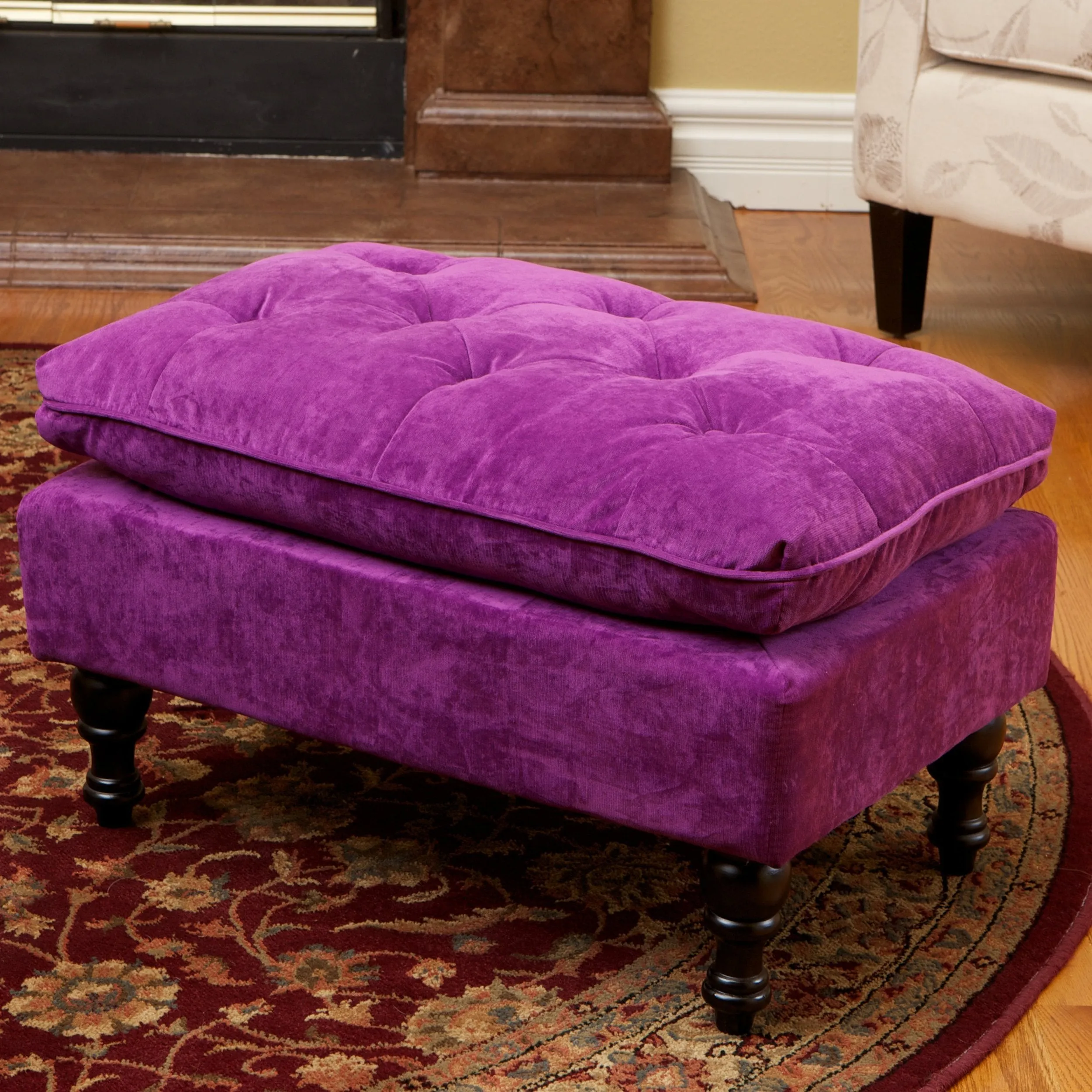 Button Tufted Velvet Ottoman Footstool - NH910103