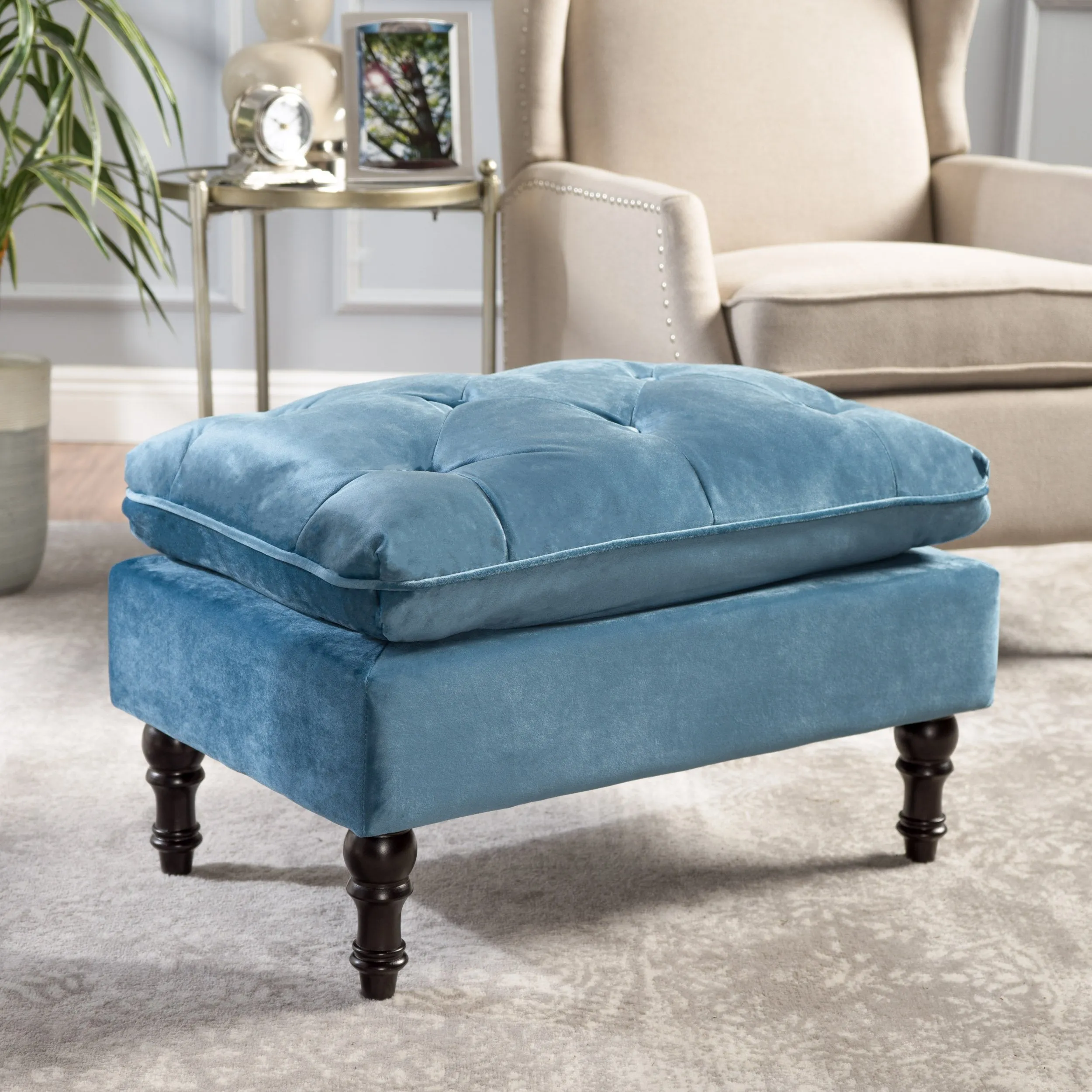 Button Tufted Velvet Ottoman Footstool - NH910103