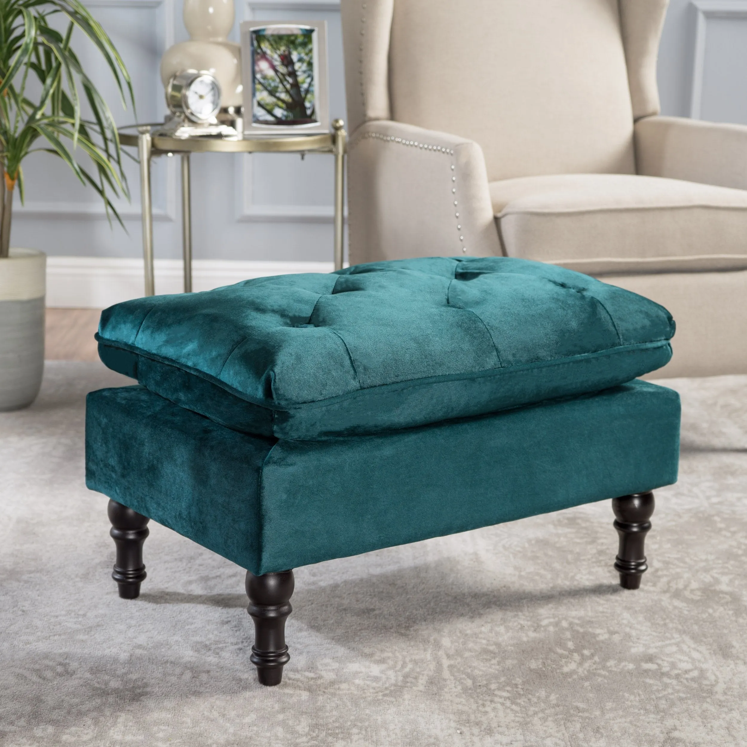 Button Tufted Velvet Ottoman Footstool - NH910103