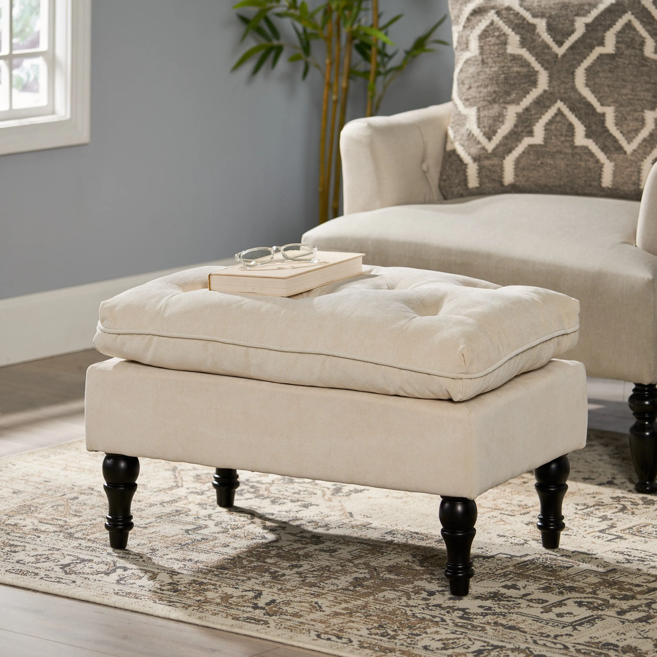 Button Tufted Velvet Ottoman Footstool - NH910103