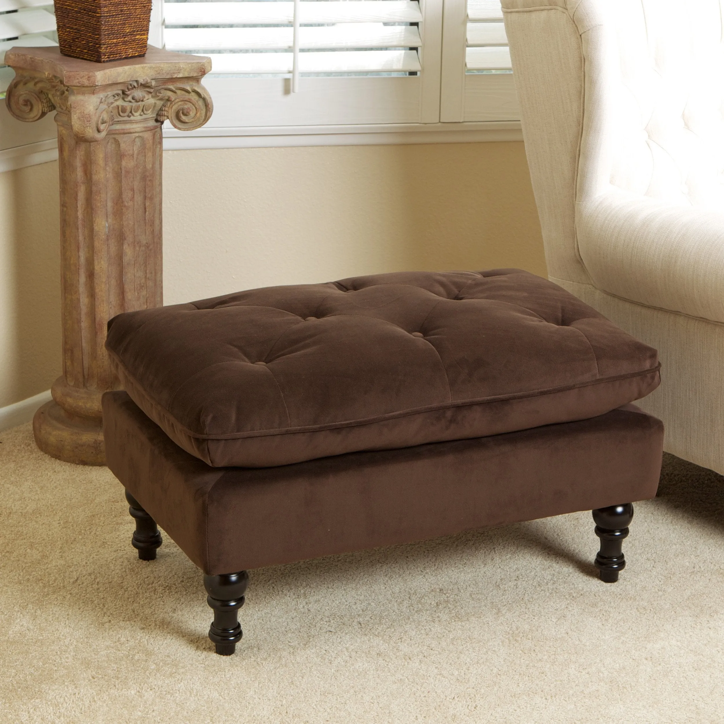 Button Tufted Velvet Ottoman Footstool - NH910103