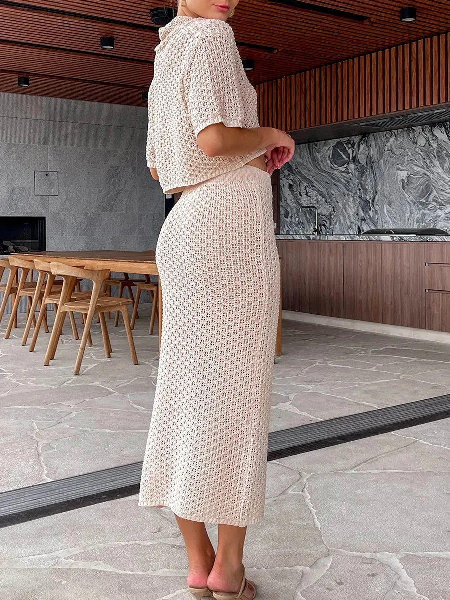 Casual Crochet Knit High Waist Slit Long Dress Skirt