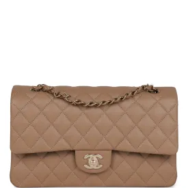 Chanel Medium Classic Double Flap Bag Dark Beige Caviar Light Gold Hardware