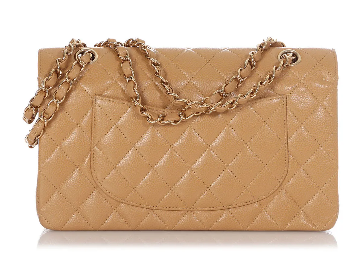 Chanel Medium/Large Beige Quilted Caviar Classic Double Flap