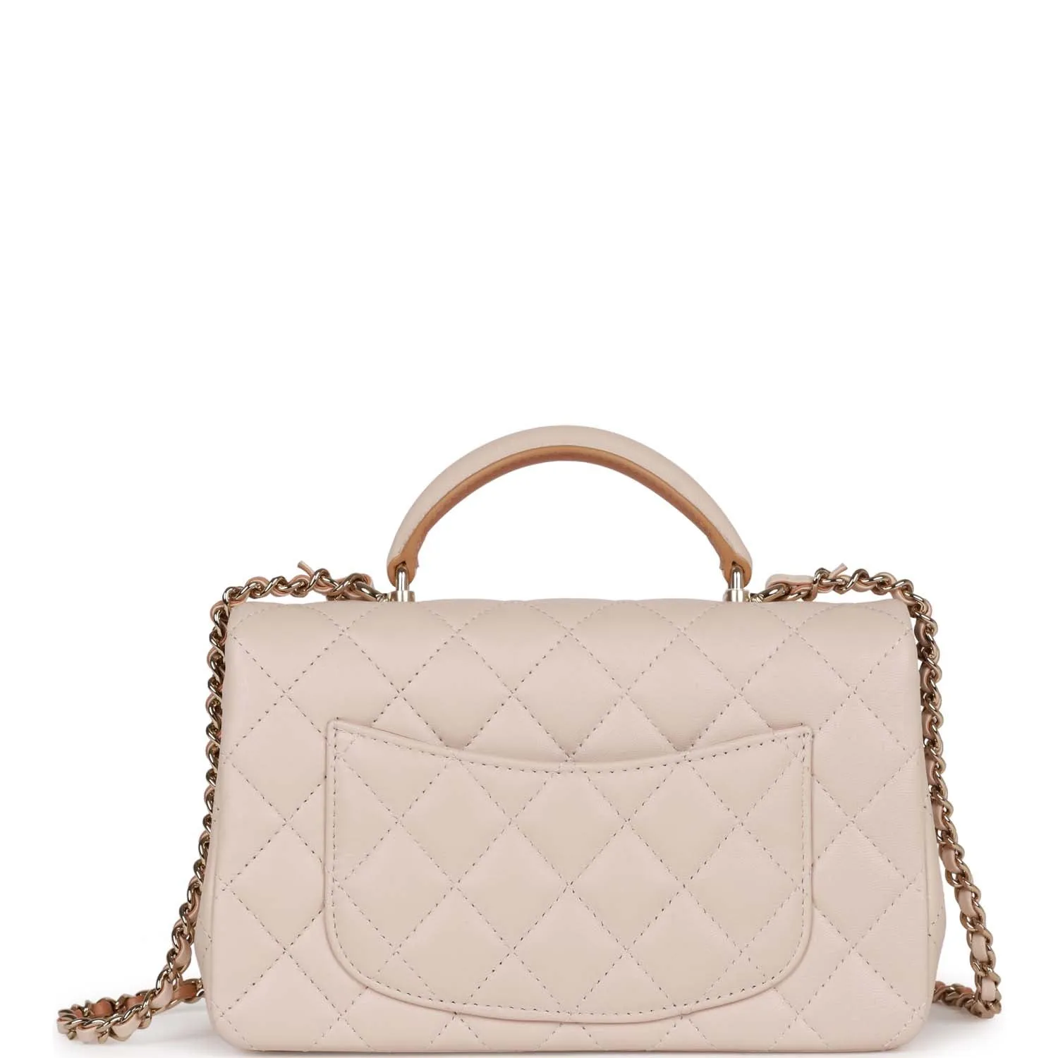 Chanel Mini Flap with Top Handle Beige and Caramel Lambskin Light Gold Hardware