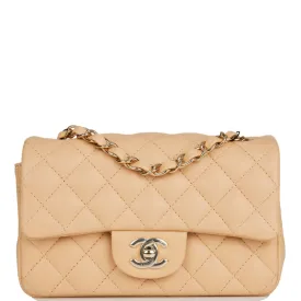 Chanel Mini Rectangular Flap Bag Beige Lambskin Light Gold Hardware