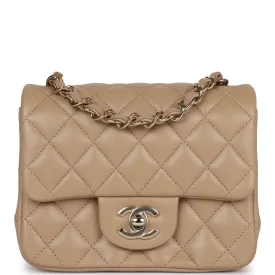 Chanel Mini Square Flap Bag Beige Lambskin Light Gold Hardware