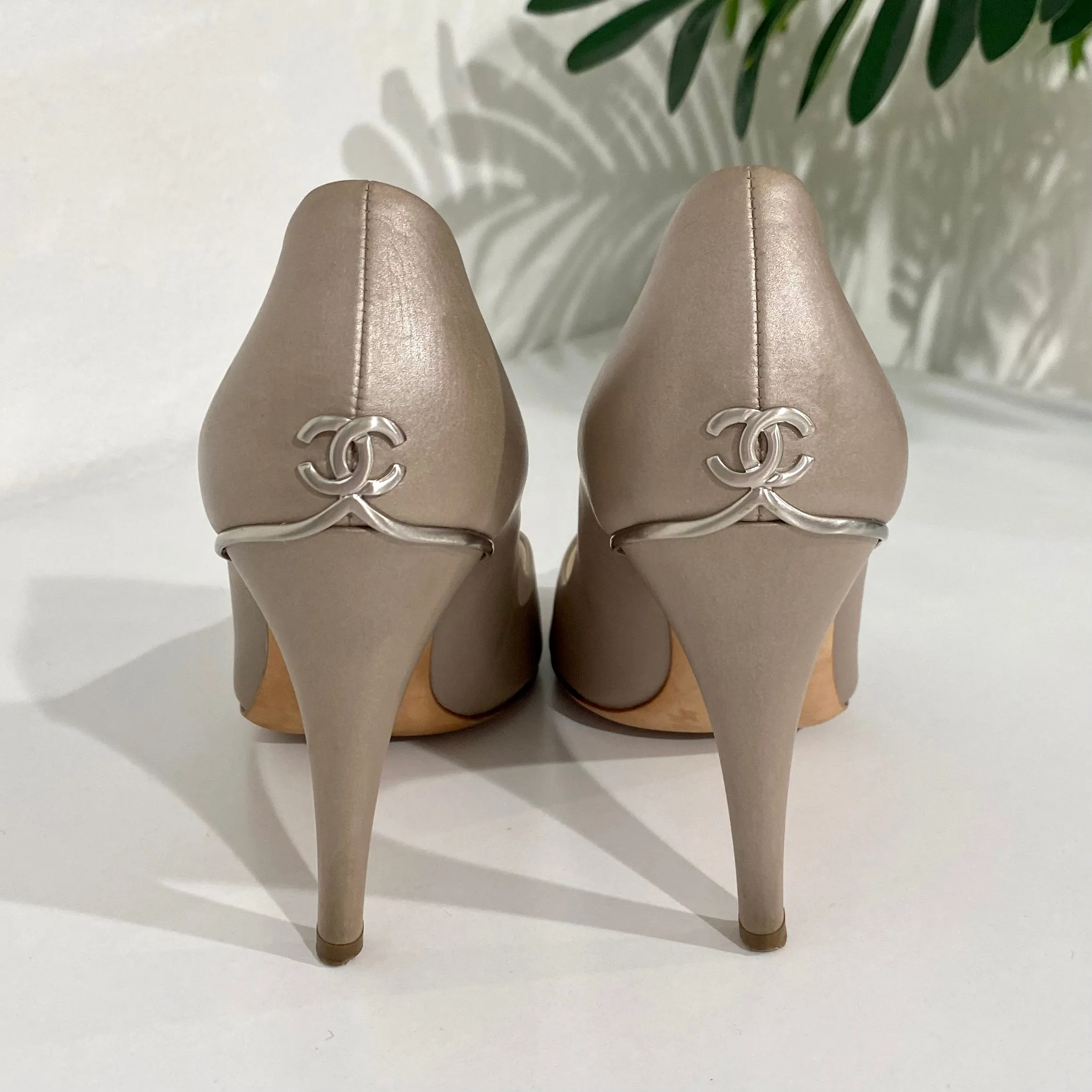 Chanel Taupe Peep Toe Heels