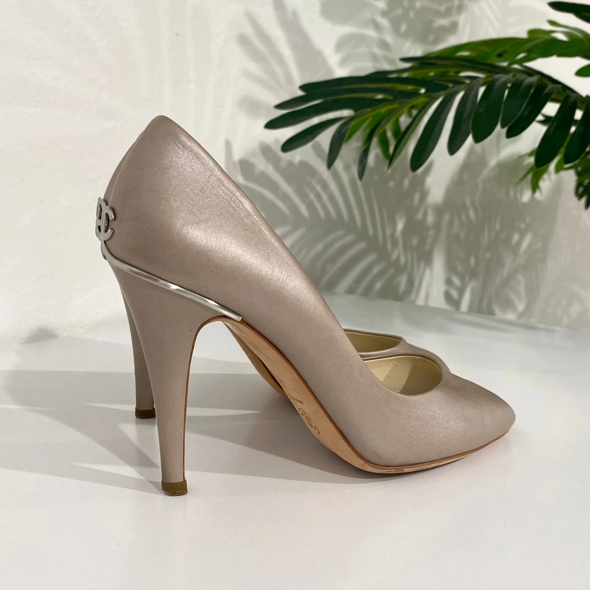 Chanel Taupe Peep Toe Heels