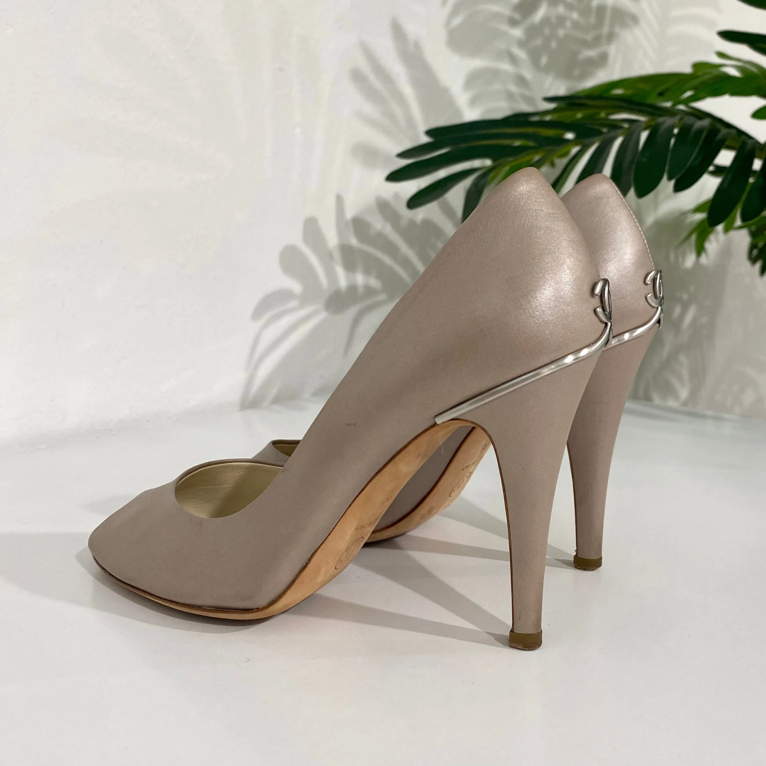 Chanel Taupe Peep Toe Heels