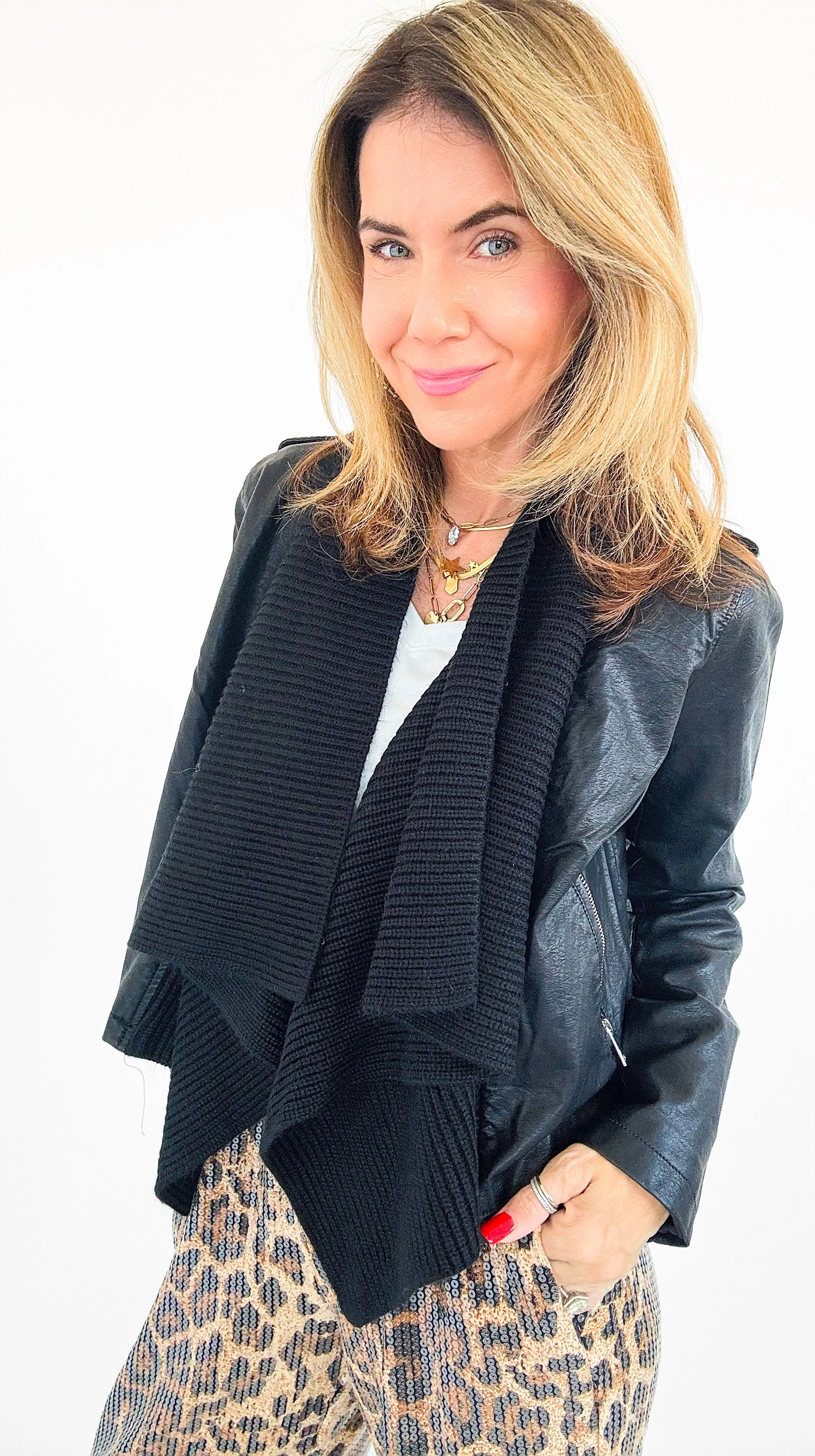 Chic Drape Knit Jacket - Black