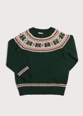 Classic Fair Isle Merino Wool Jumper in Green (12mths-10yrs)