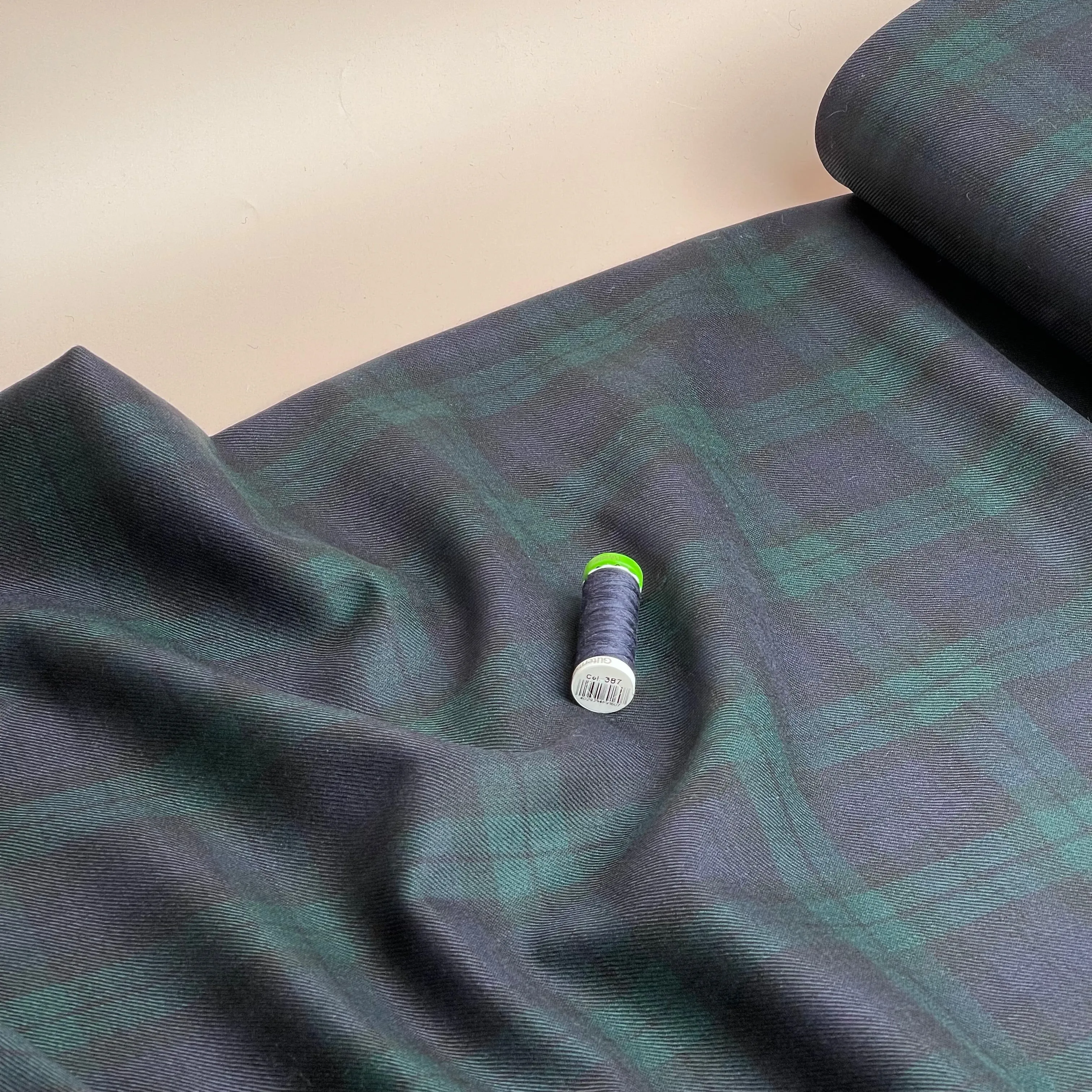 Deadstock Pure Wool Tartan in Green and Navy