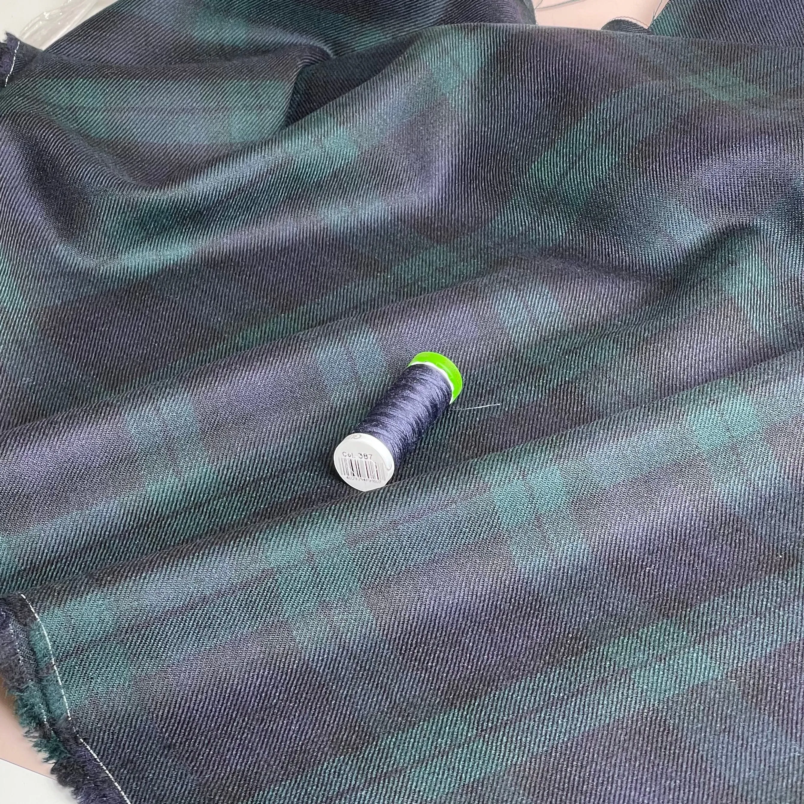 Deadstock Pure Wool Tartan in Green and Navy