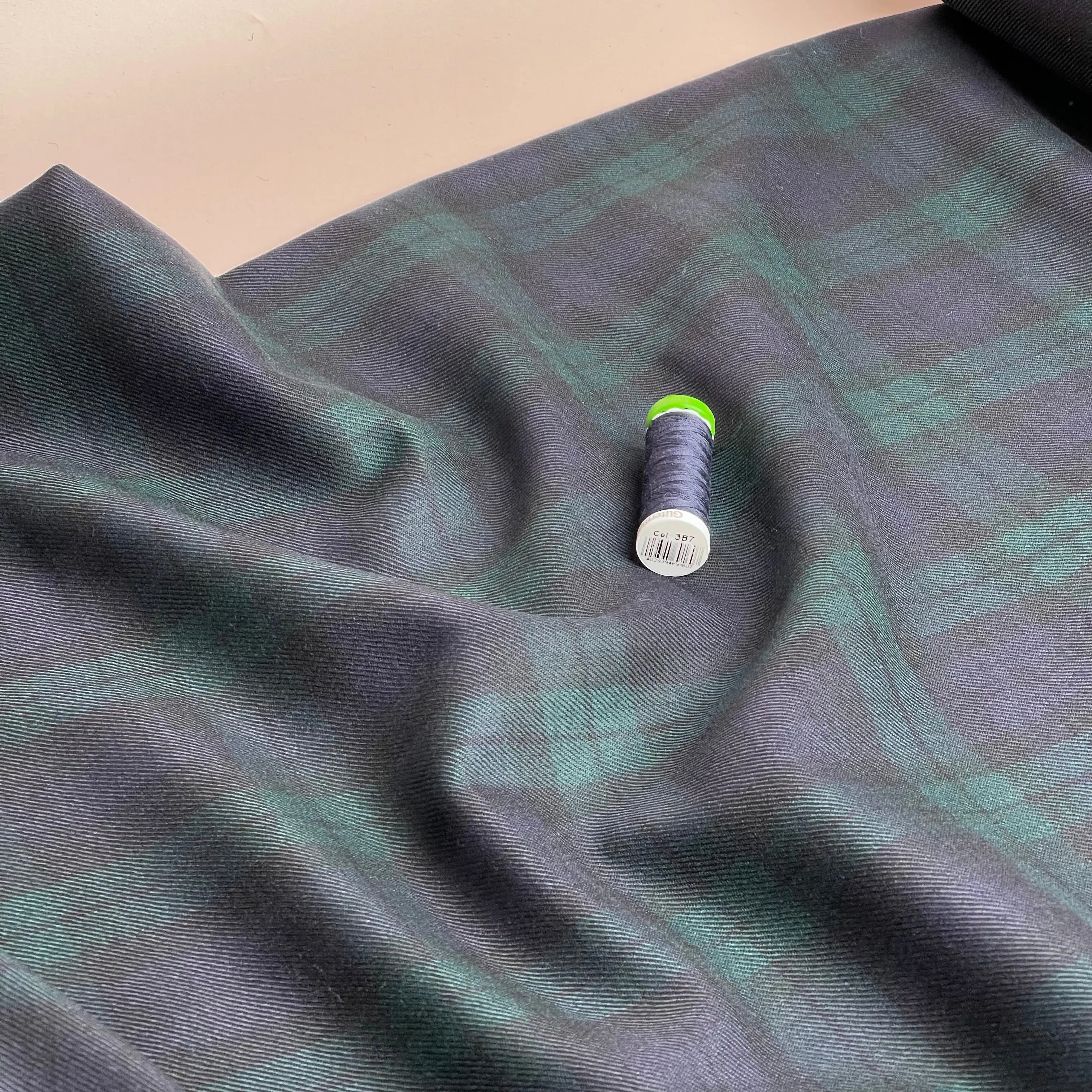 Deadstock Pure Wool Tartan in Green and Navy