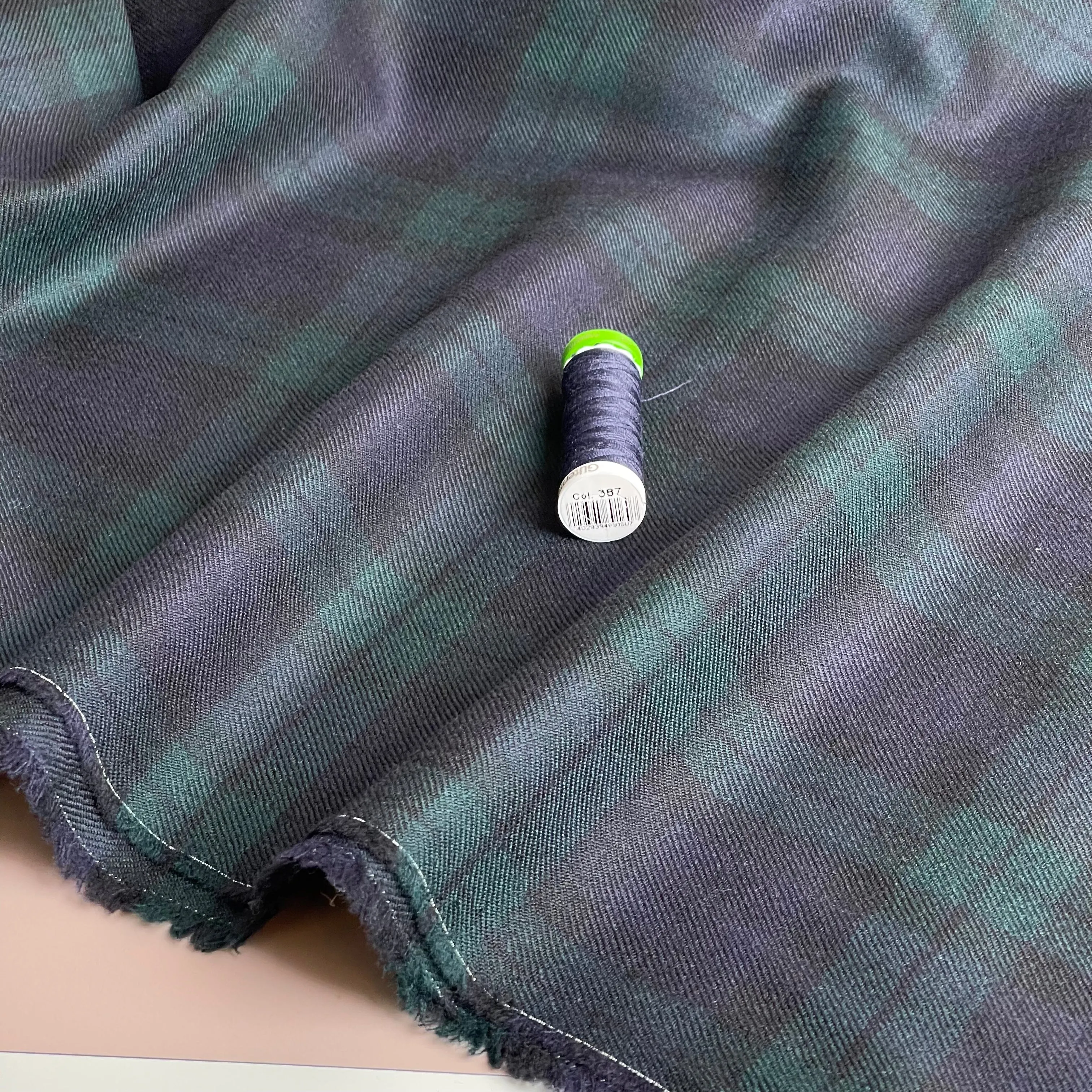 Deadstock Pure Wool Tartan in Green and Navy