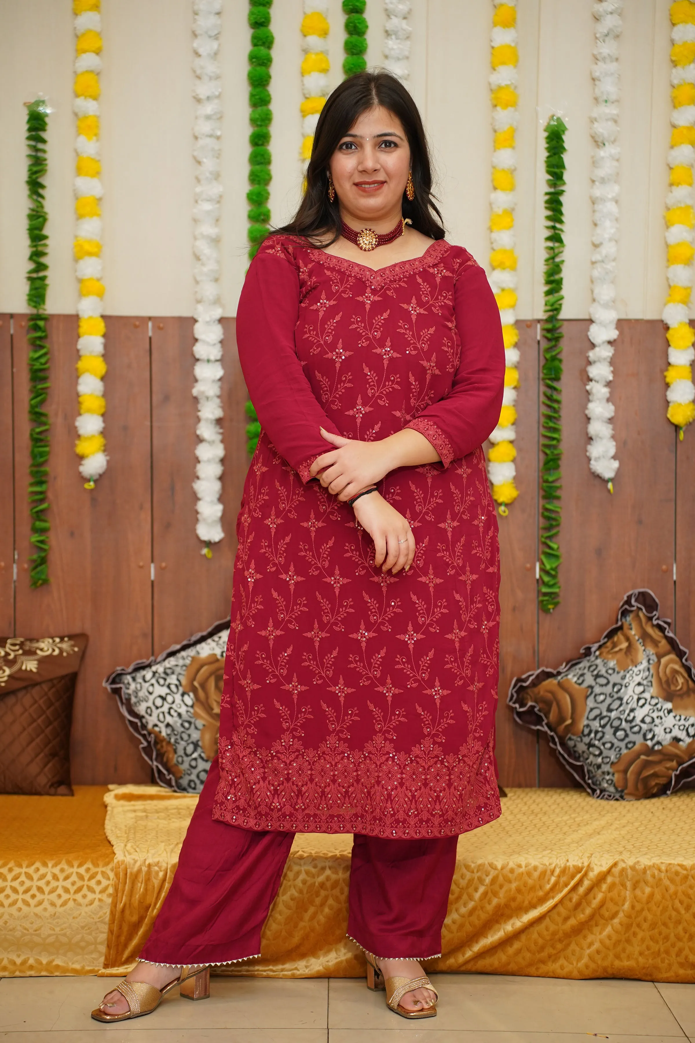 Deep Maroon Sequined Suit Set