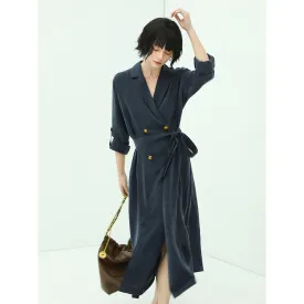 Elite Double Breasted Silk Drape Navy Blazer Dress