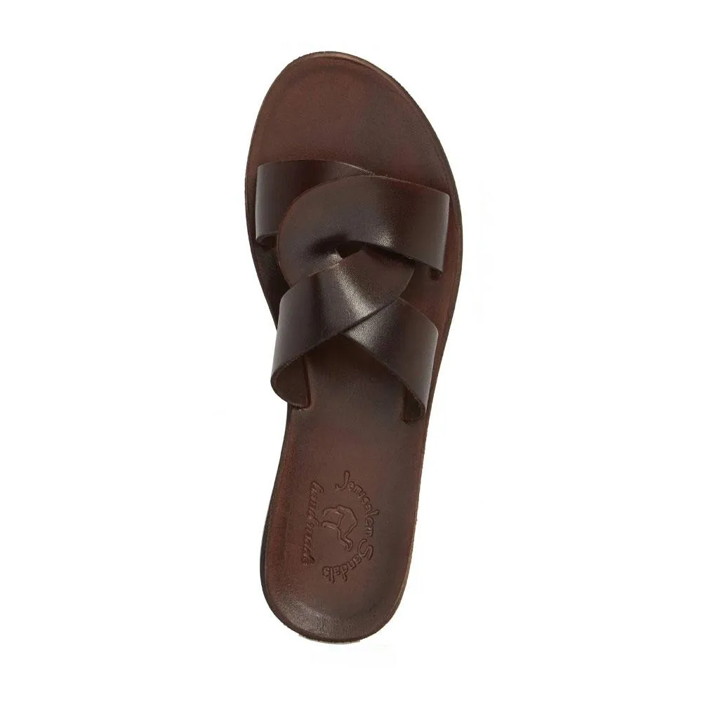 Emily - Leather Crossover Strap Sandal | Brown