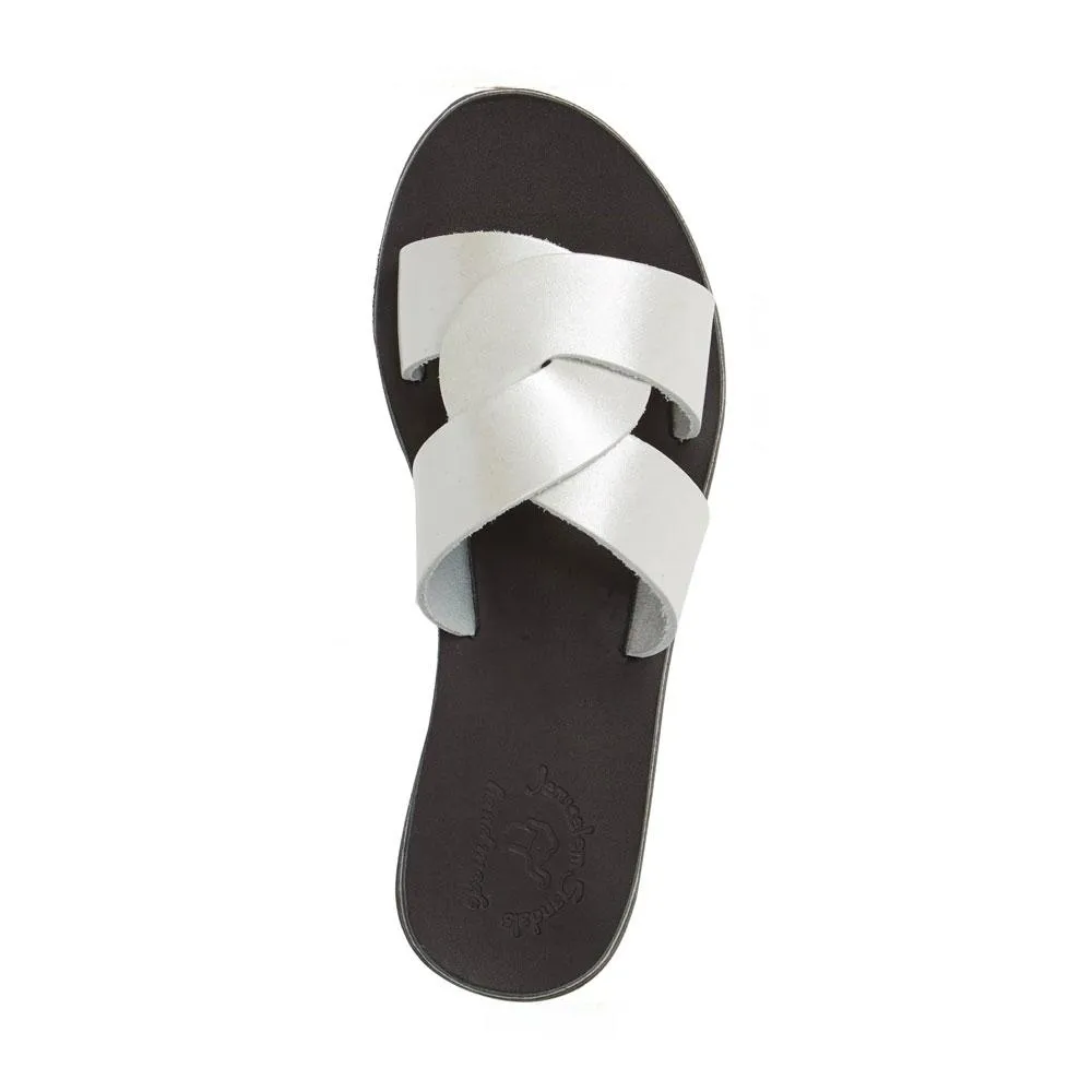 Emily - Leather Crossover Strap Sandal | Silver