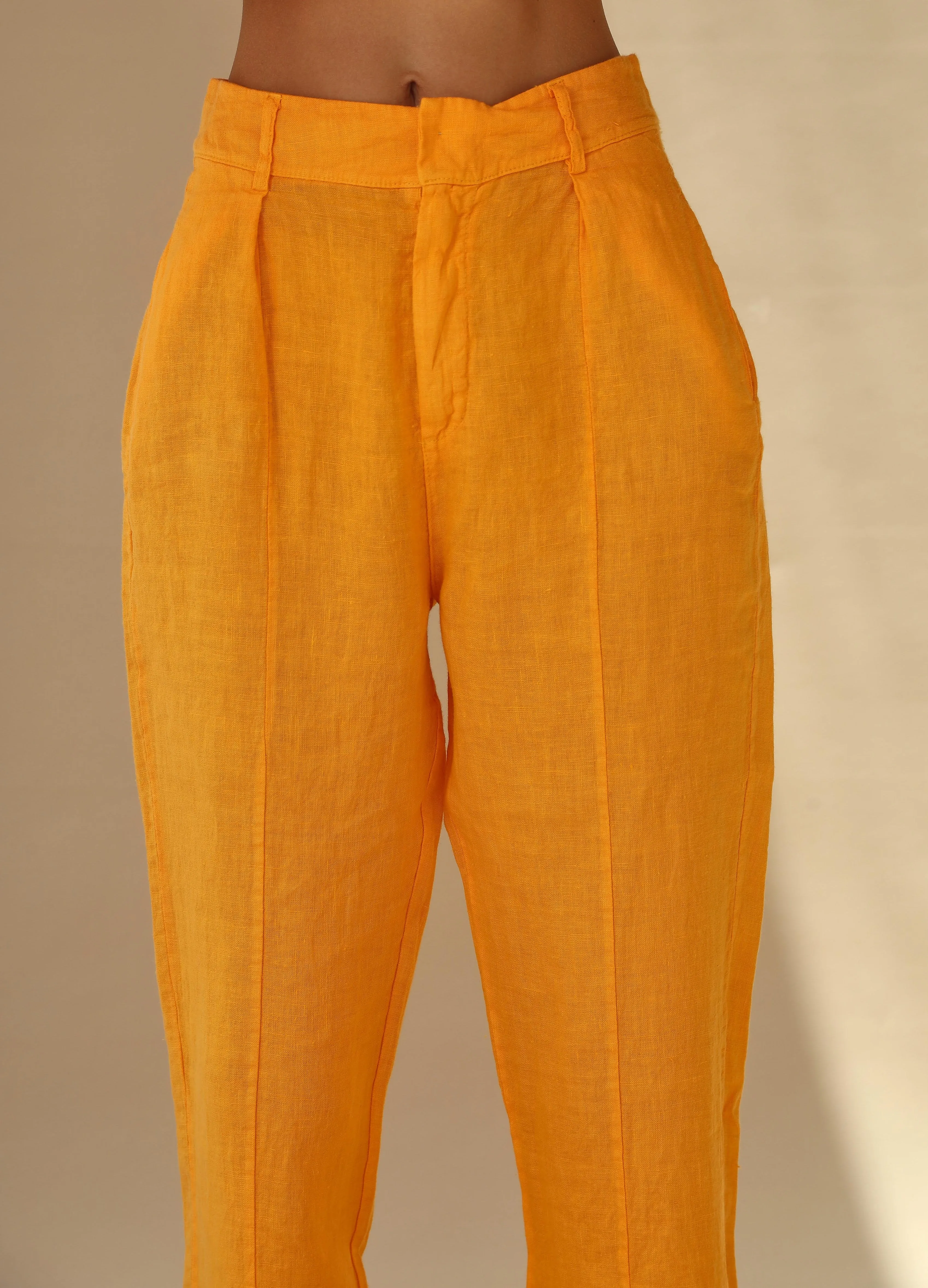 Fiamma Pure Linen Cigarette Leg Trousers in Mandarine