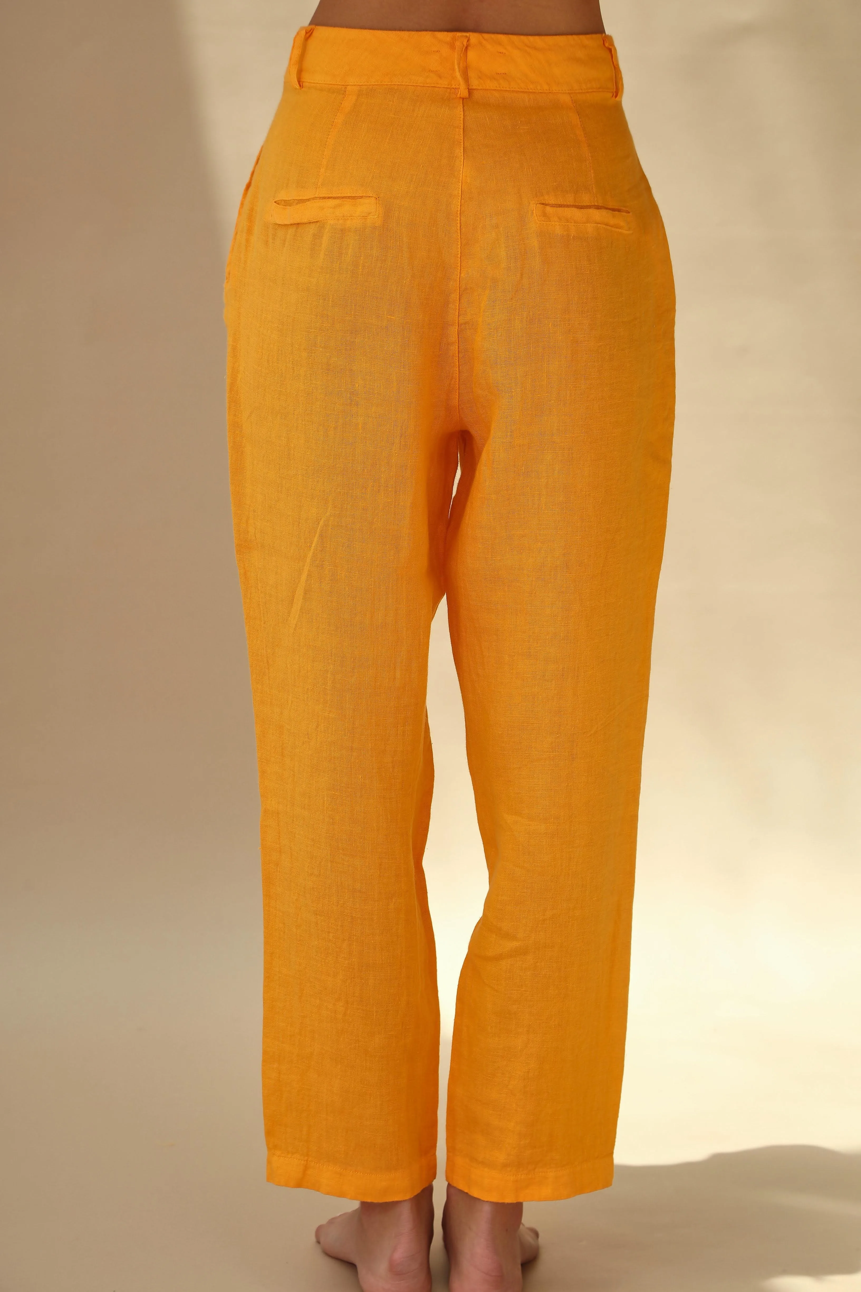 Fiamma Pure Linen Cigarette Leg Trousers in Mandarine