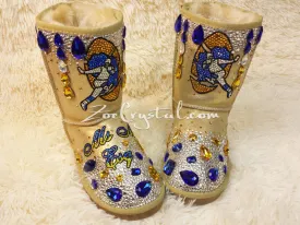 Footballer Style Gold Winter White Sheepskin Fleech/Wool Boots