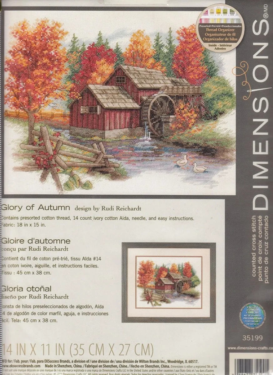 GLORY OF AUTUMN, Counted Cross Stitch Kit, 14 count ivory Aida, DIMENSIONS (35199)