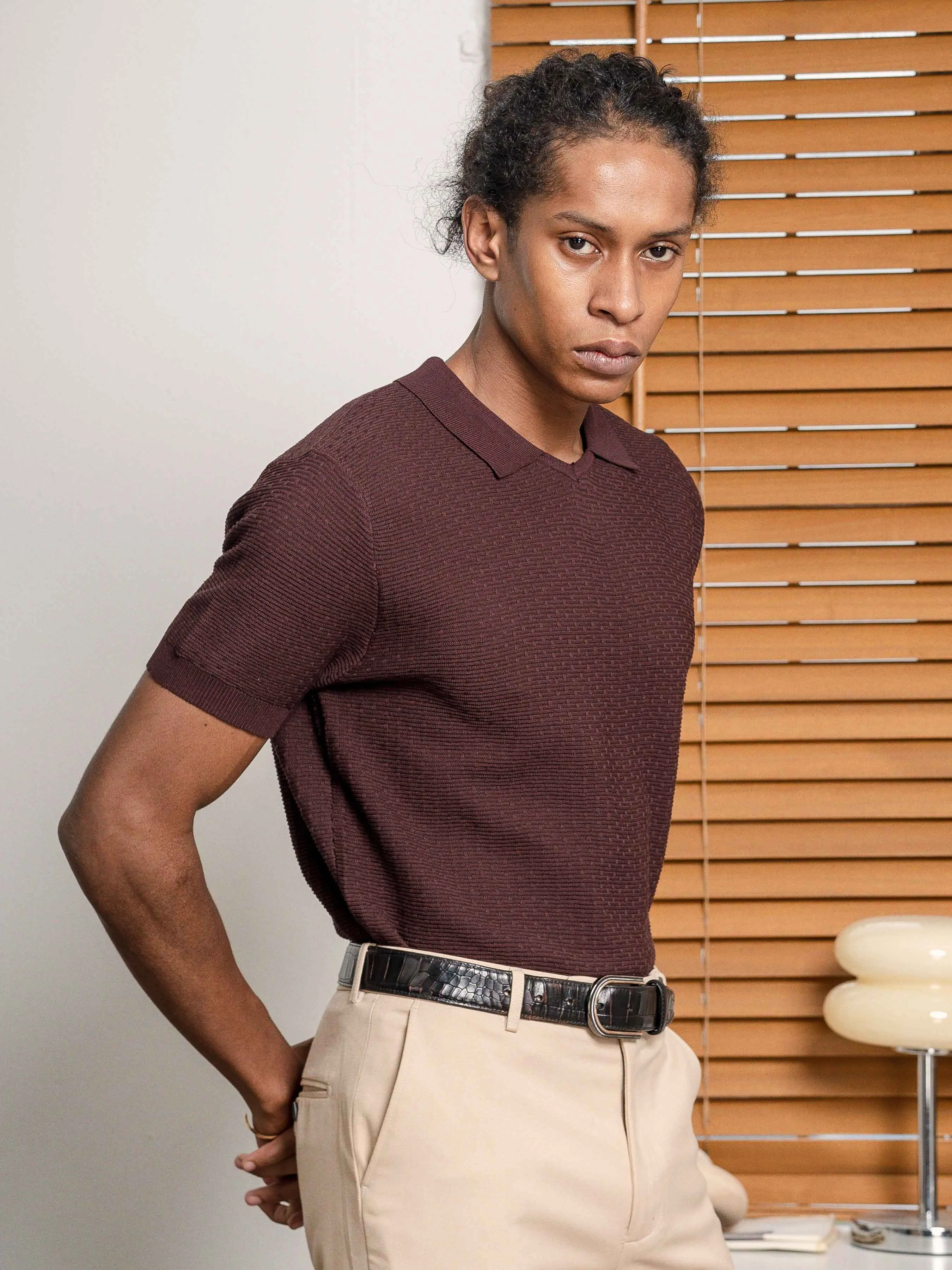 Holme Knit Polo Tee - Mocha