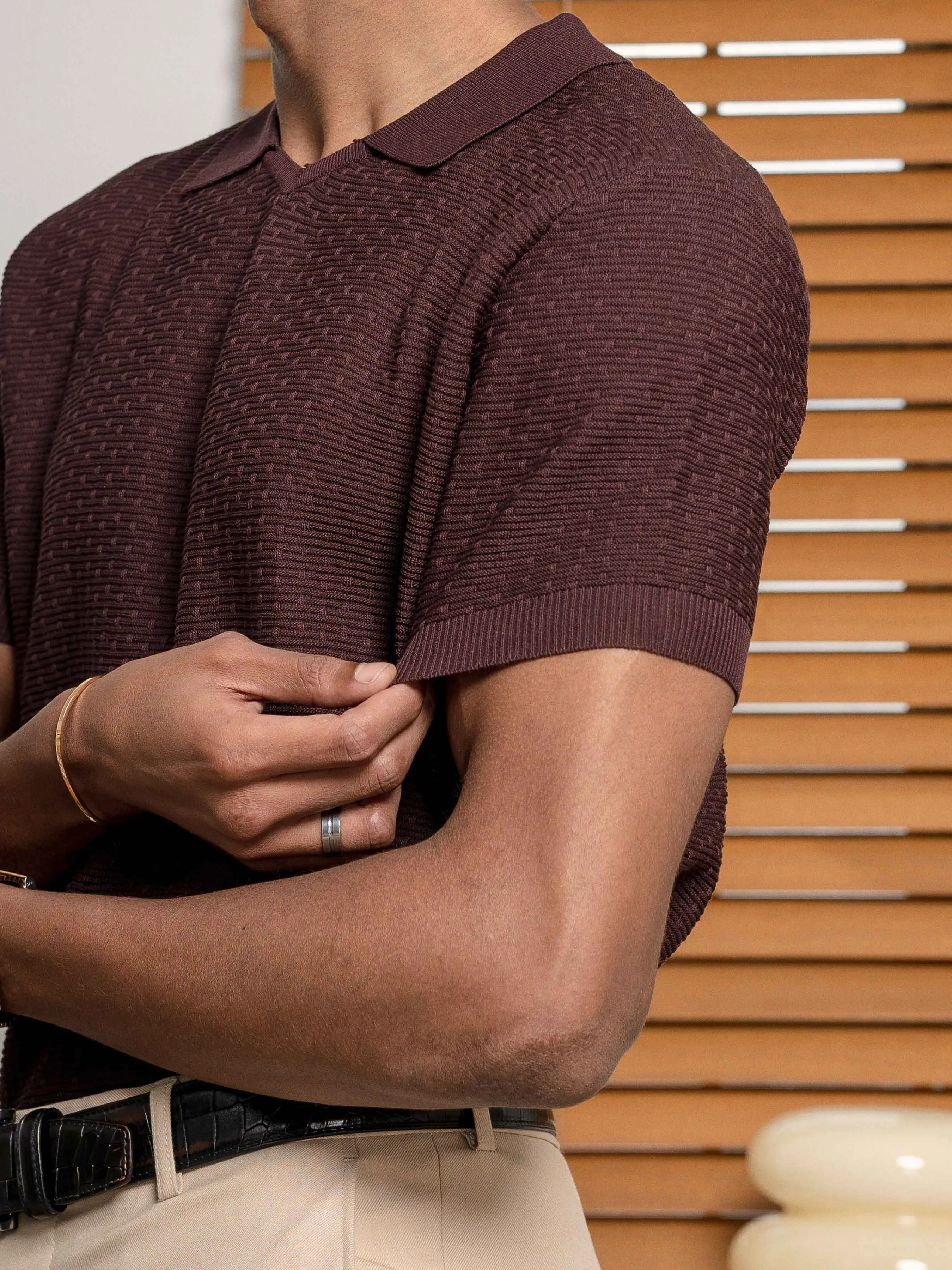 Holme Knit Polo Tee - Mocha