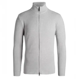 Ice Gray Merino Wool Full-Zip Sweater