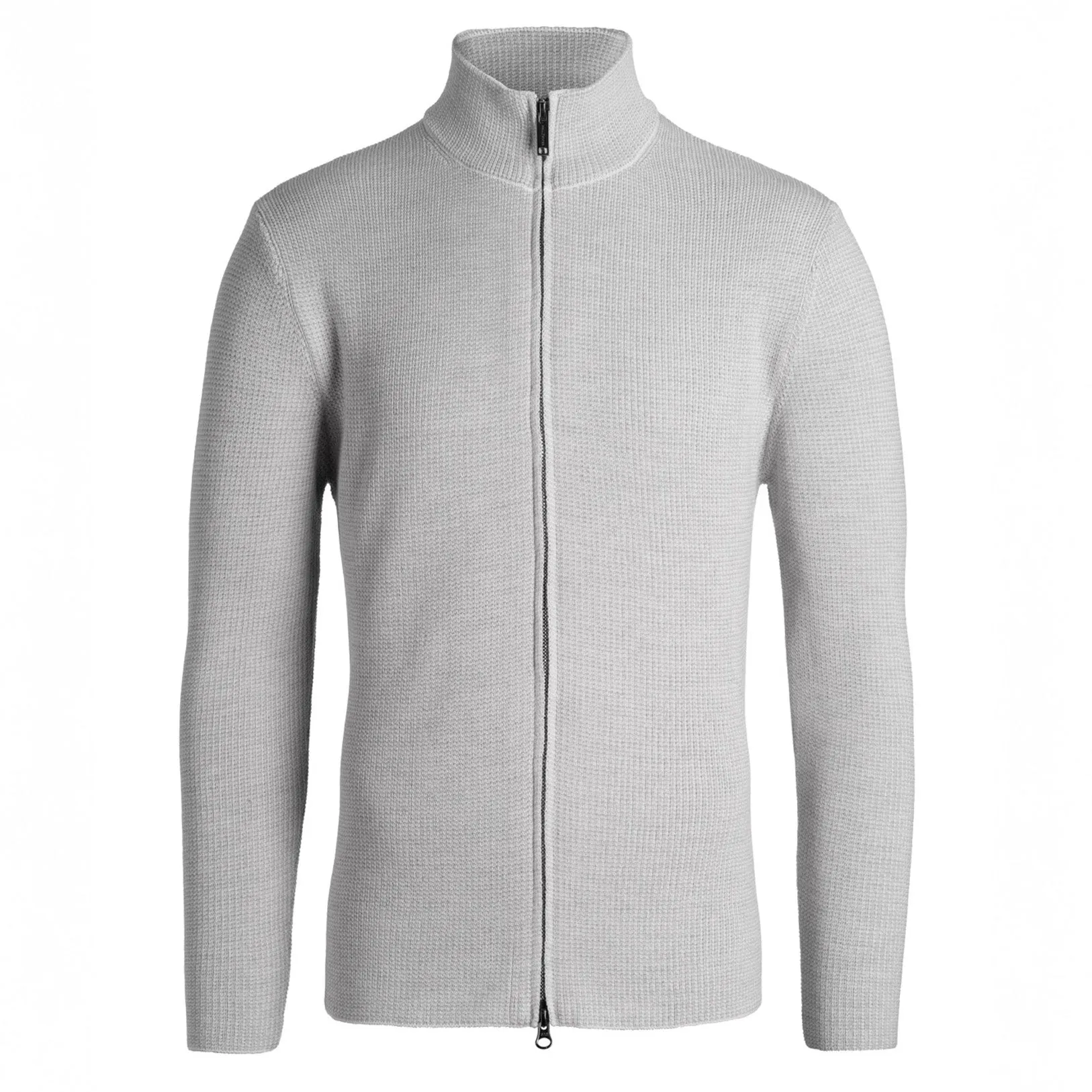 Ice Gray Merino Wool Full-Zip Sweater