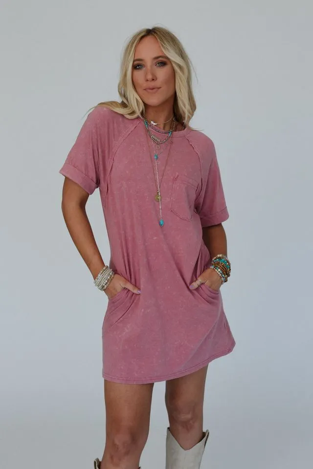 Indy Pocket Tee Dress - Mauve