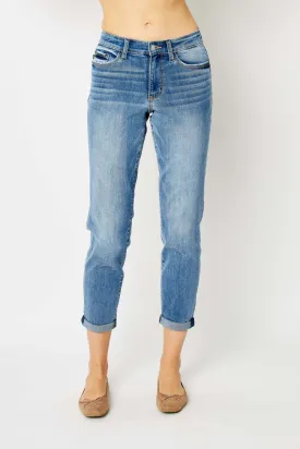 Judy Blue Cuffed Hem Slim Jeans in Medium Wash