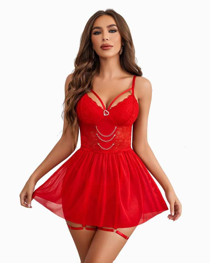 Lace Babydoll Push Up with Garter Belt