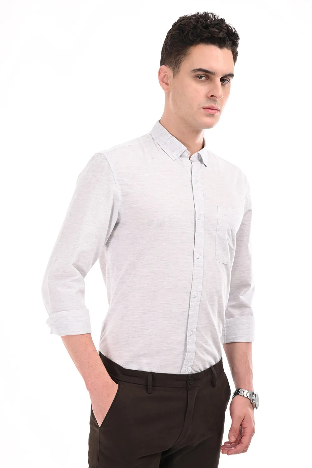 Light Gray Lenin Semi Formal Shirt