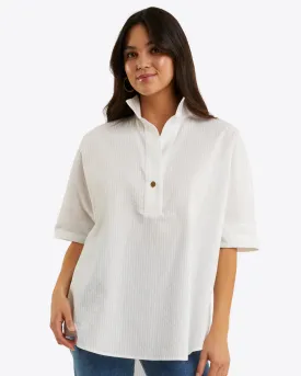 Logan Top in White Shirting Stripe